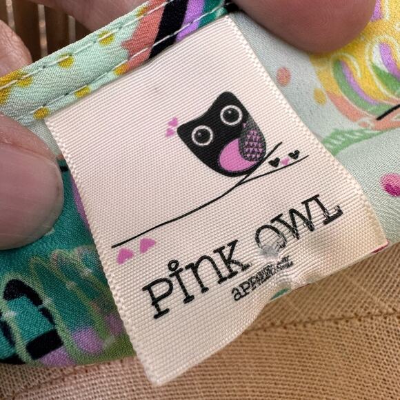 Pink Owl Vibrant Colorful City Scene 3/4 Sleeve Top Woman's Small - Picture 7 of 8